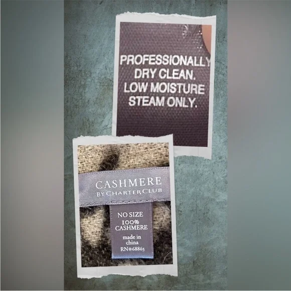 Charter Club Animal Print Scarf in Beige and Brown %100 Chasmere - Picture 5 of 5